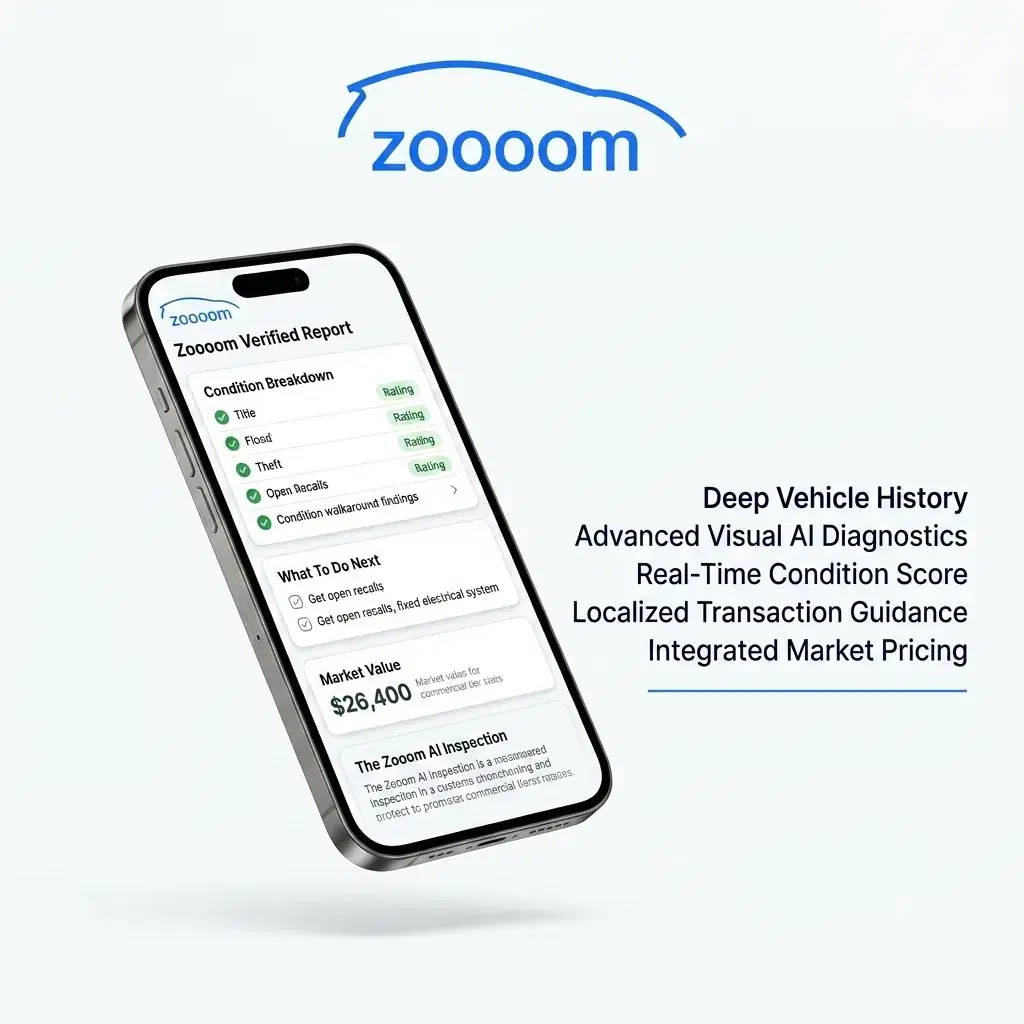 Zoooom Car Reports — AI-powered vehicle history and inspection illustration